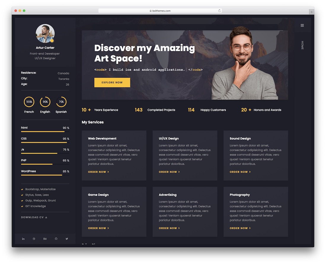 arter vcard wordpress theme