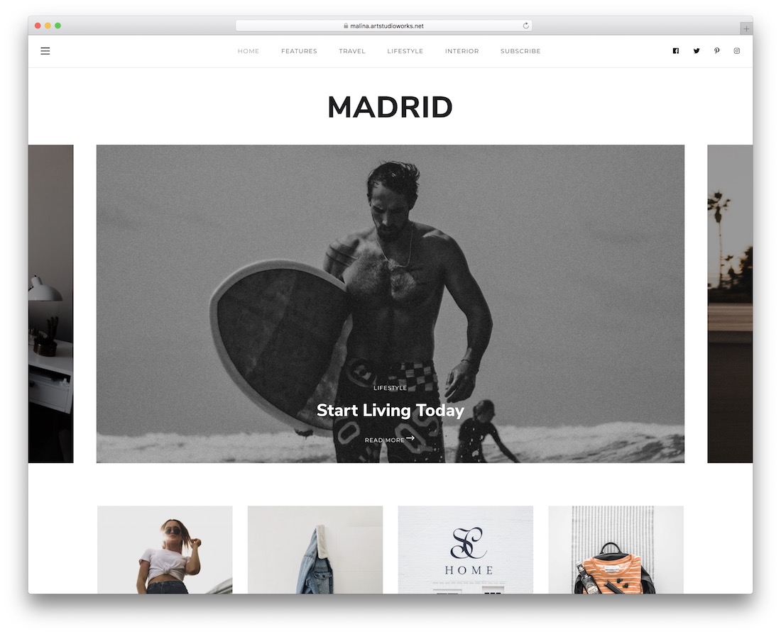malina personal blog wordpress theme
