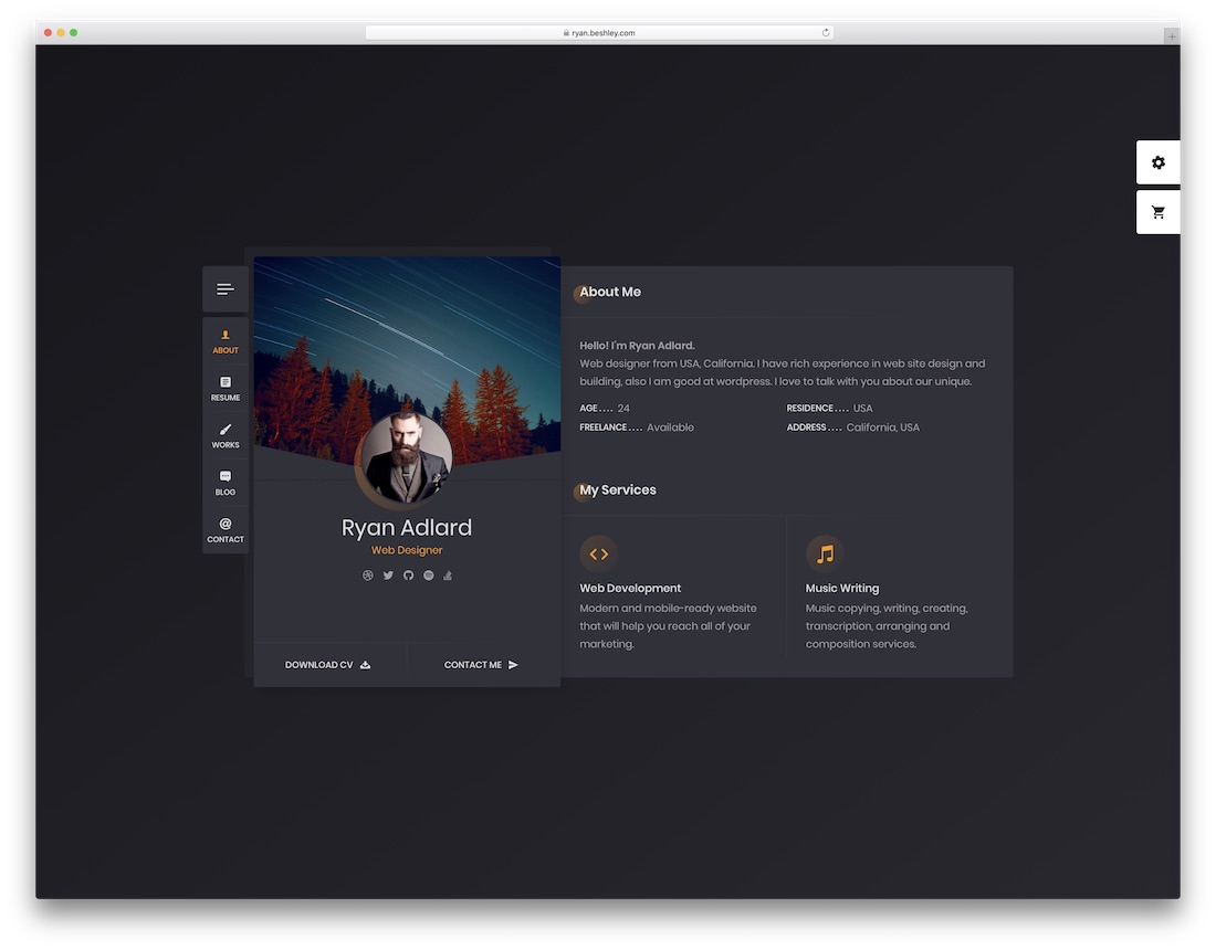 ryan vcard wordpress theme